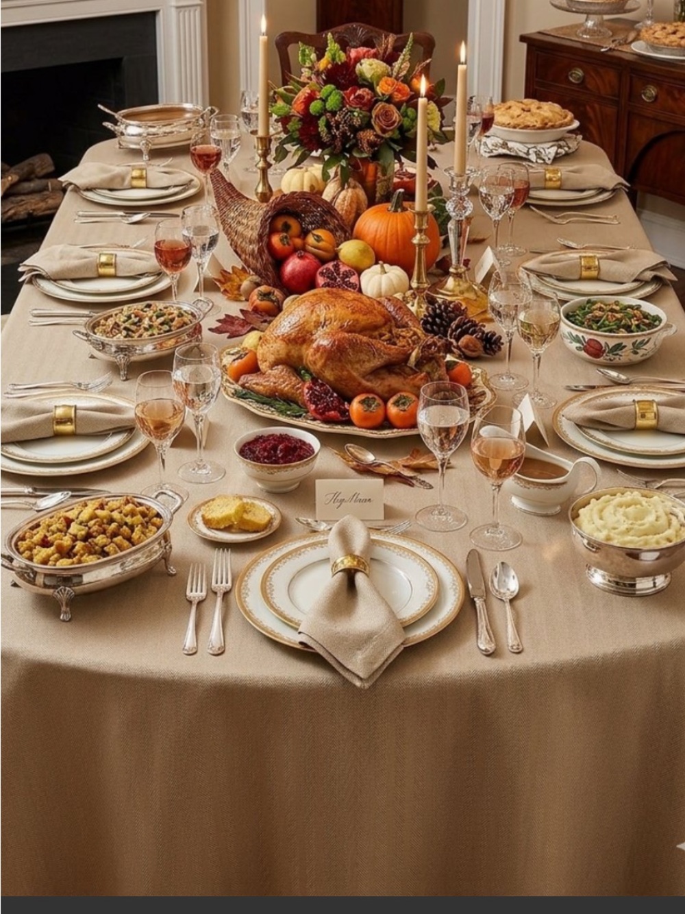 Thanksgiving Tablecloth    60”x104”Elegant Gold-Beige Tablecloth NW